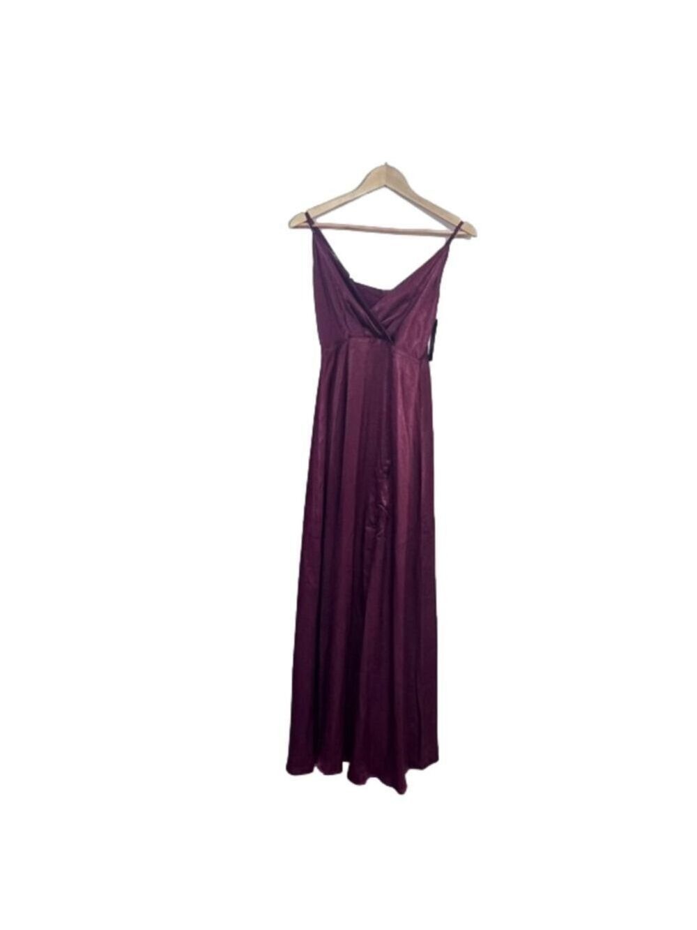 Lulus Burgundy Satin Maxi Dress Size XS NWT Wedding Pom Concert Party Pom - Picture 3 of 12